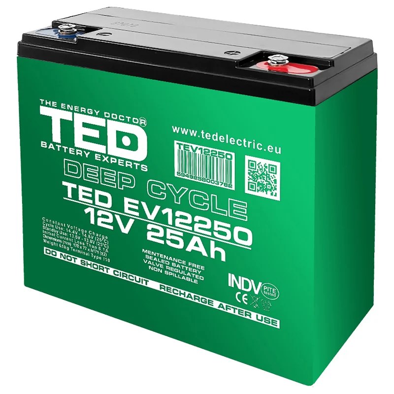 Acumulator Deep Cycle 12V 25Ah TED (AGM, borne M5)