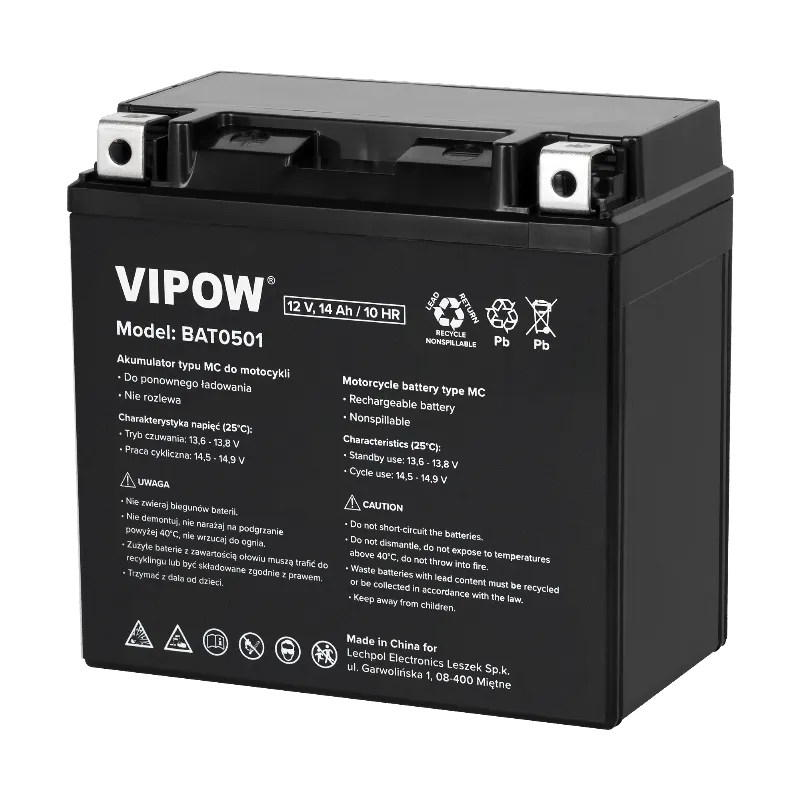 Acumulator moto 12 V 14 Ah tip MC Vipow BAT0501