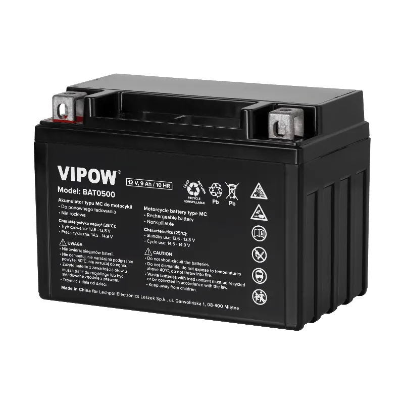 Acumulator VIPOW tip MC pentru motociclete 12 V 9 Ah